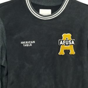 American Eagle Black Letterman/Varsity Jacket Embroidered Patches Men Large Tall